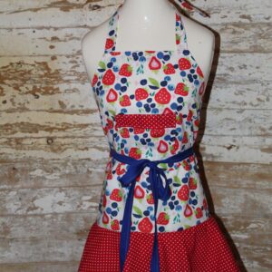 Skirted Adult Apron-Berries w/ red & white