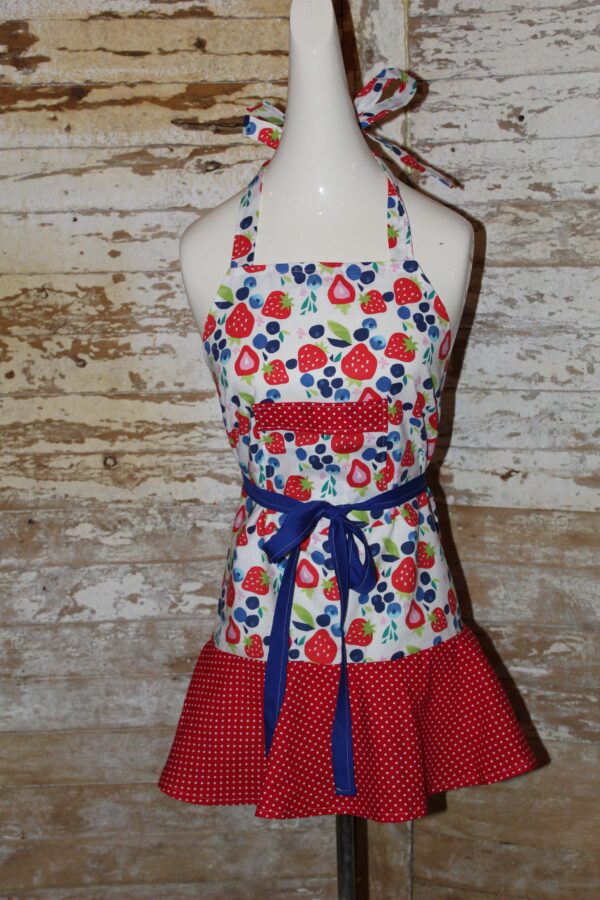 Skirted Adult Apron-Berries w/ red & white
